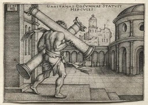 The Labors of Hercules:  Hercules Carrying the Columns of Gades, by Sebald Beham