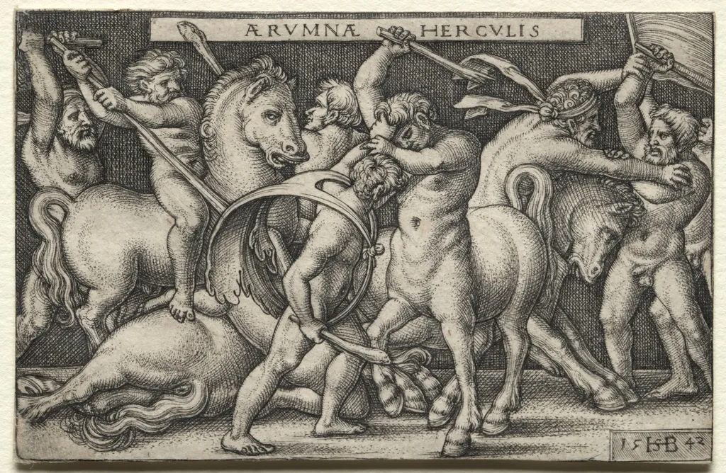 The Labors of Hercules: Hercules Defeating the Centaurs, by Sebald Beham, 1542