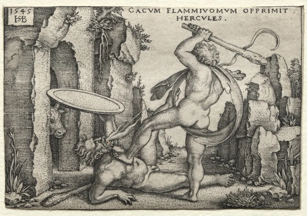 The Labors of Hercules: Hercules Killing the Giant Cacus, by Sebald Beham, 1545