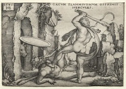 The Labors of Hercules: Hercules Killing the Giant Cacus, by Sebald Beham