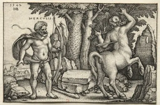 The Labors of Hercules: Hercules Shooting Nessus, by Sebald Beham