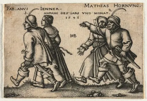 The Peasant Wedding or the Twelve Months:  1-Fabianus Jenner 2-Mathias Hornung, by Sebald Beham