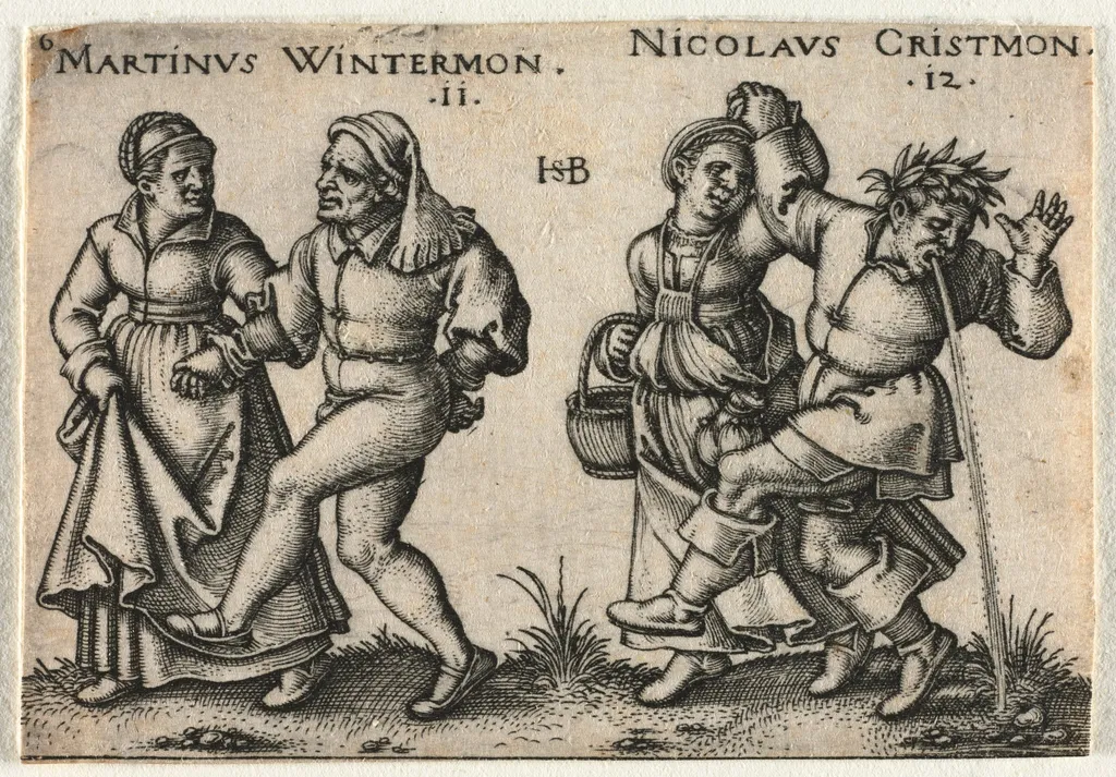 The Peasant Wedding or the Twelve Months: 11-Martinus Wintermon 12-Nicolaus Cristmon, by Sebald Beham, 1546