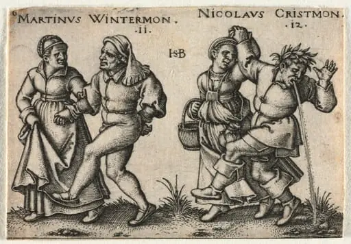 The Peasant Wedding or the Twelve Months: 11-Martinus Wintermon 12-Nicolaus Cristmon, by Sebald Beham