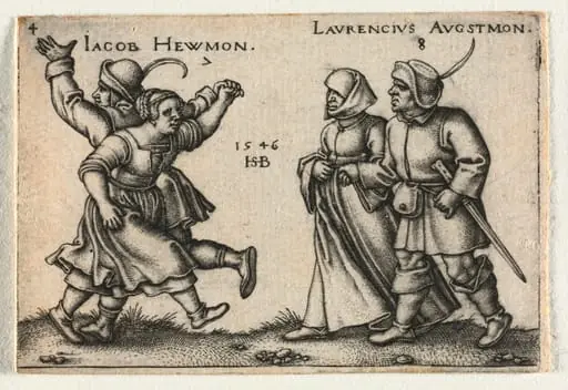 The Peasant Wedding or the Twelve Months: 7 Jacob Hewmon 8-Laurencius Augstmon, by Sebald Beham