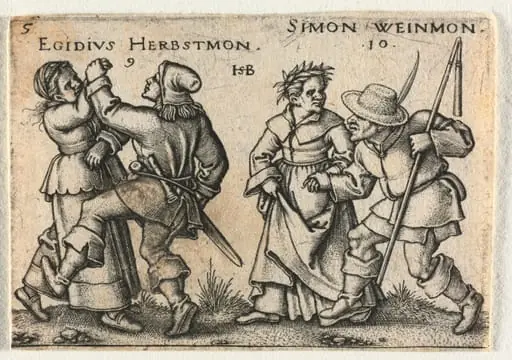 The Peasant Wedding or the Twelve Months: 9-Egidius Herbstmon 10-Simon Weinmon, by Sebald Beham