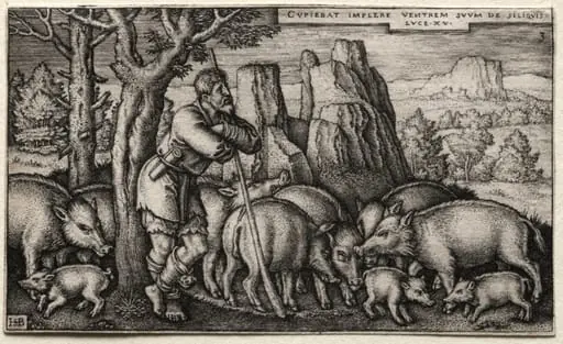 The Prodigal Son:  Tending Swine, by Sebald Beham