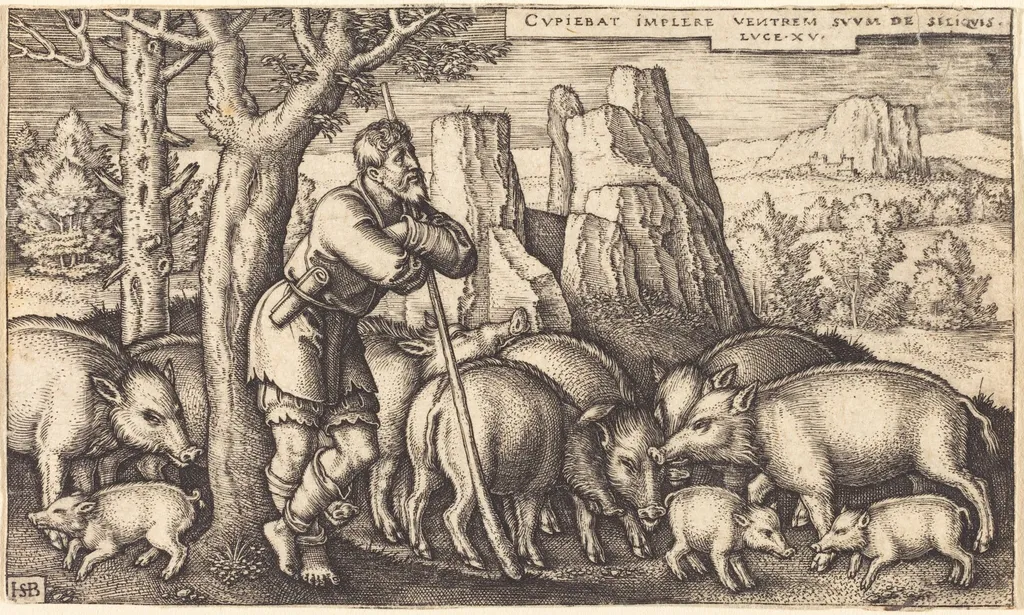 The Prodigal Son Tending the Swine, by Sebald Beham, ink, 1540