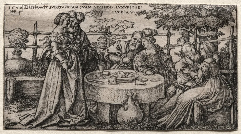 The Prodigal Son: Wasting His Fortune, by Sebald Beham, 1535