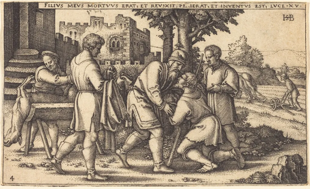 The Return of the Prodigal Son, by Sebald Beham, ink, 1540