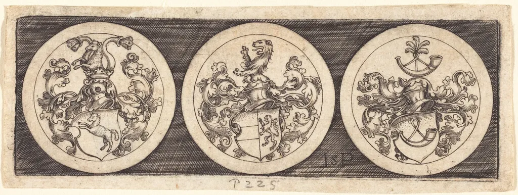 Three Medals with Coats of Arms, by Sebald Beham, ink, 1525