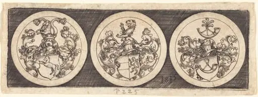 Three Medals with Coats of Arms, by Sebald Beham
