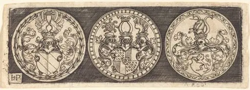 Three Medals with Coats of Arms, by Sebald Beham
