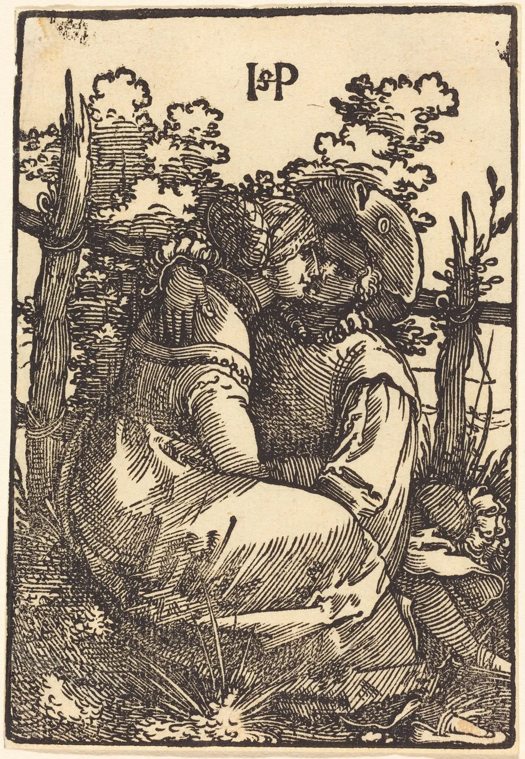 Two Lover Seated in Front of a Fence, by Sebald Beham, ink, 1522