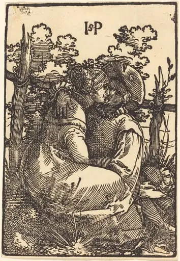 Two Lover Seated in Front of a Fence, by Sebald Beham