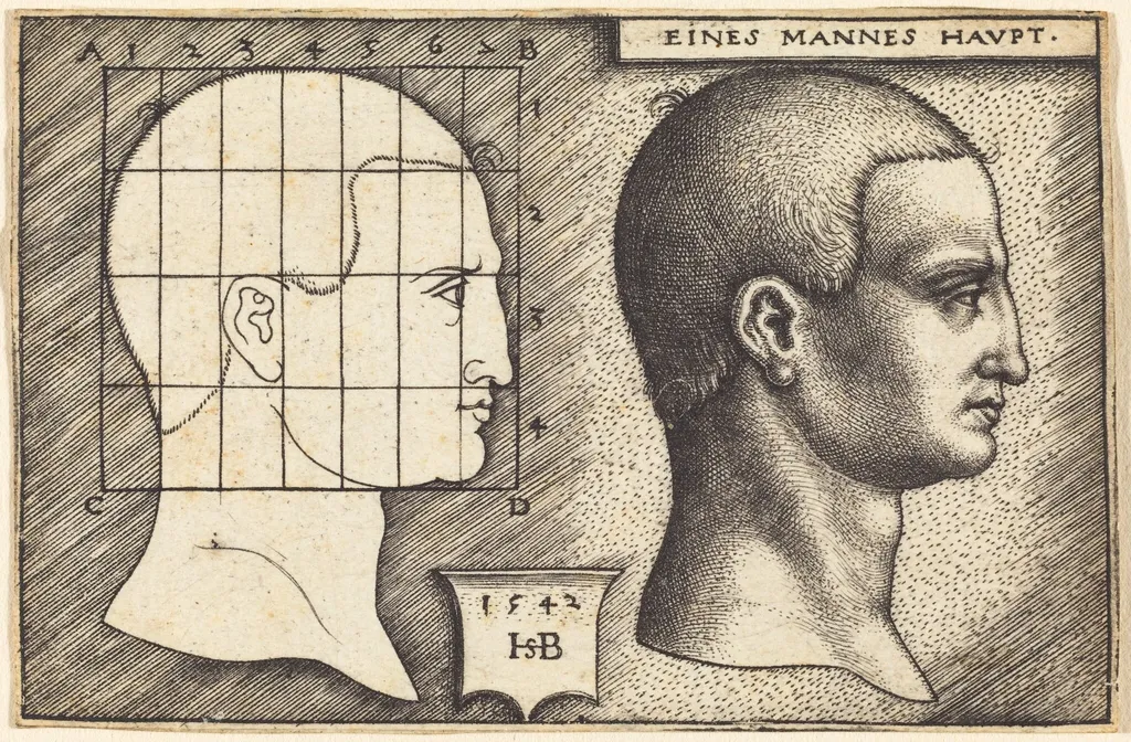 Two Profile Studies of a Man's Head, by Sebald Beham, ink, 1542