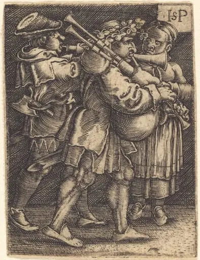 Two Street Players and a Girl, by Sebald Beham