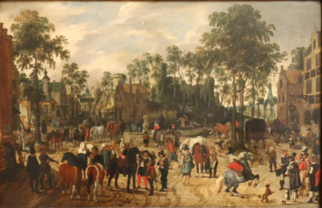 Horse market, by Sebastiaen Vrancx, oil, 1640