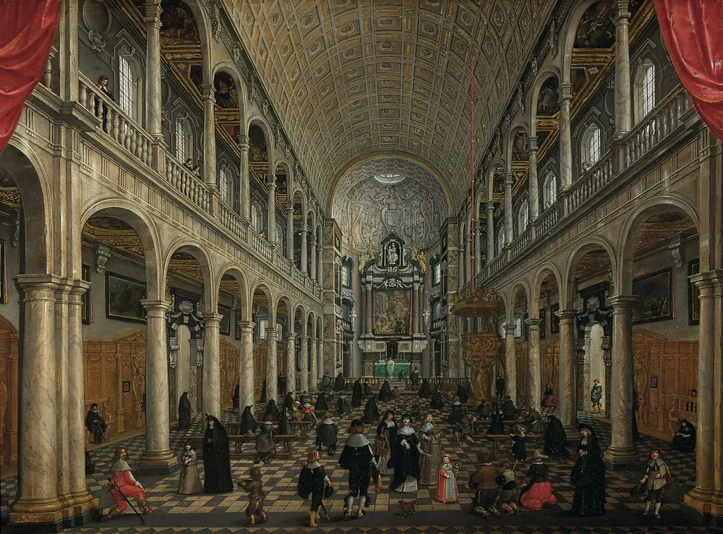 Inner view of the Jesuit church of Antwerp, by Sebastiaen Vrancx, oil, 1630