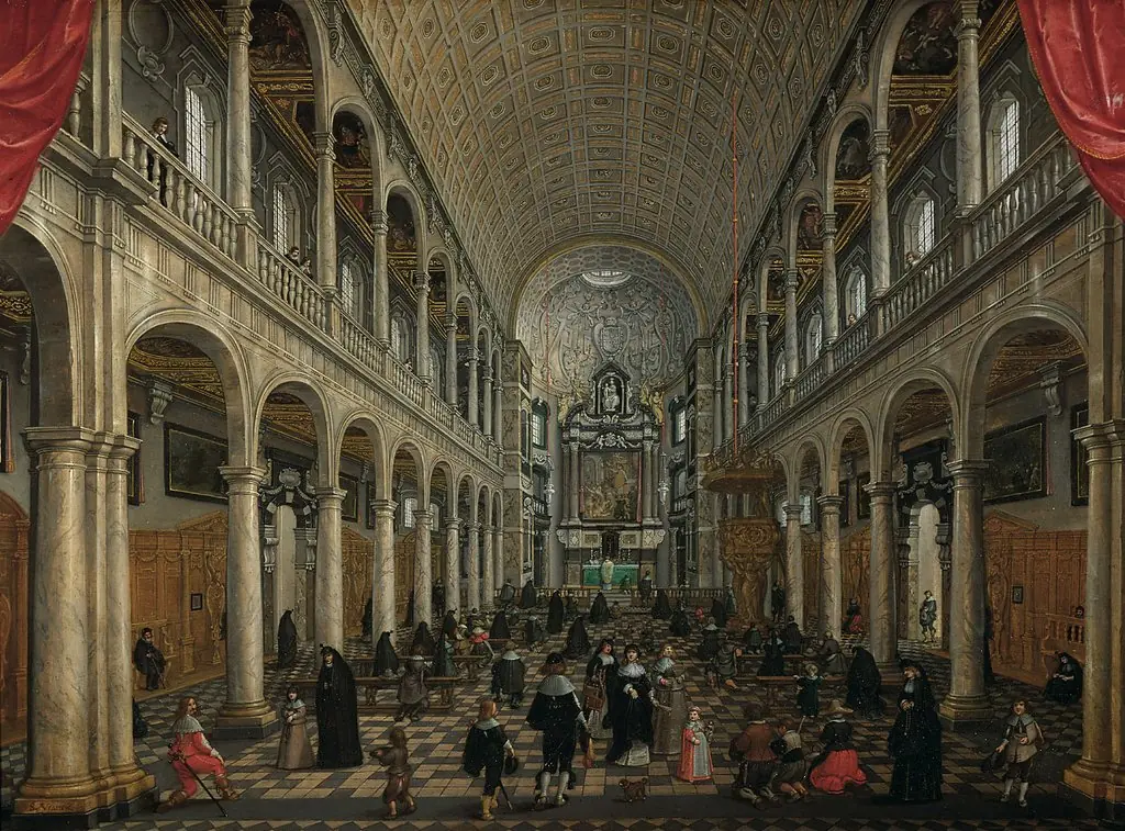 Inner view of the Jesuit church of Antwerp, by Sebastiaen Vrancx