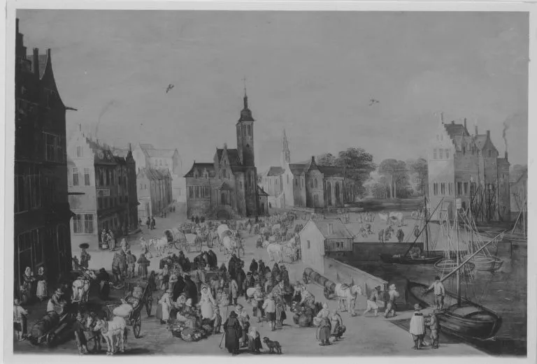 Marktplatz mit Gracht, by Sebastiaen Vrancx, unspecified, 1610