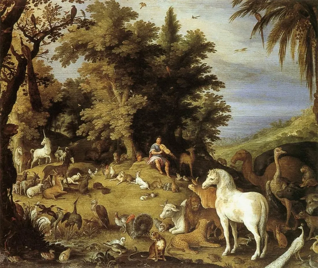 Orpheus and the Beasts, by Sebastiaen Vrancx, oil, 1598