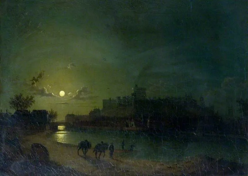 Windsor Castle and Town by Moonlight, by Sebastian Pether, oil, 1827