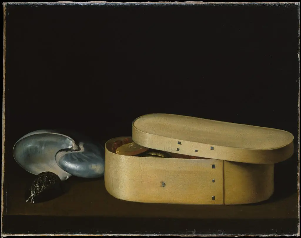 Still Life with a Nautilus, Panther Shell, and Chip-Wood Box, by Sebastian Stoskopff