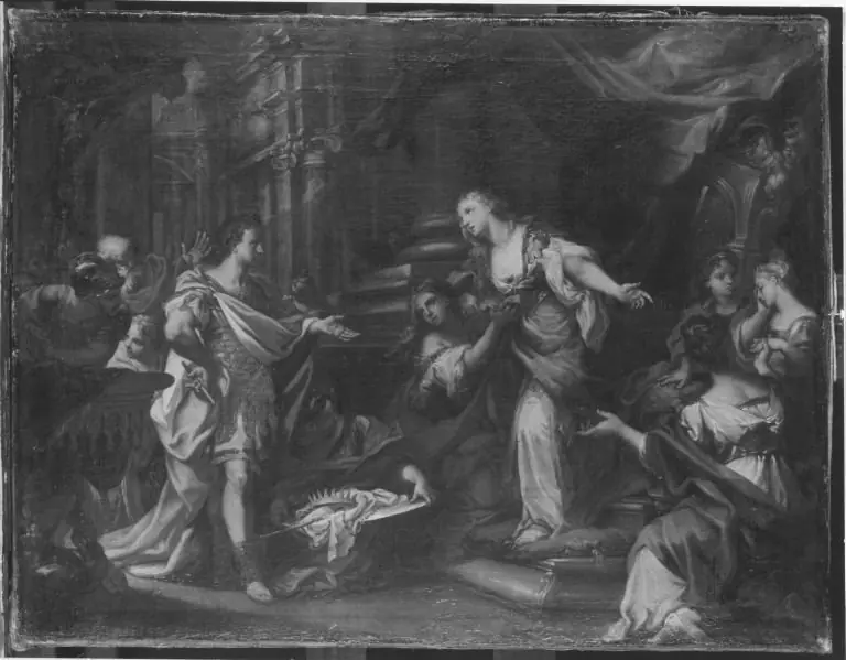 Cleopatra übergibt Augustus Krone uund Szepter, by Sebastiano Conca