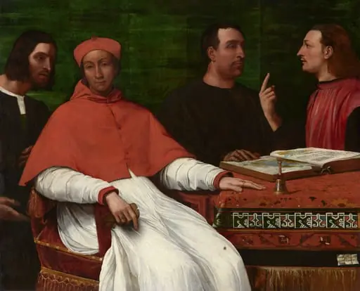 Cardinal Bandinello Sauli, His Secretary, and Two Geographers, by Sebastiano del Piombo