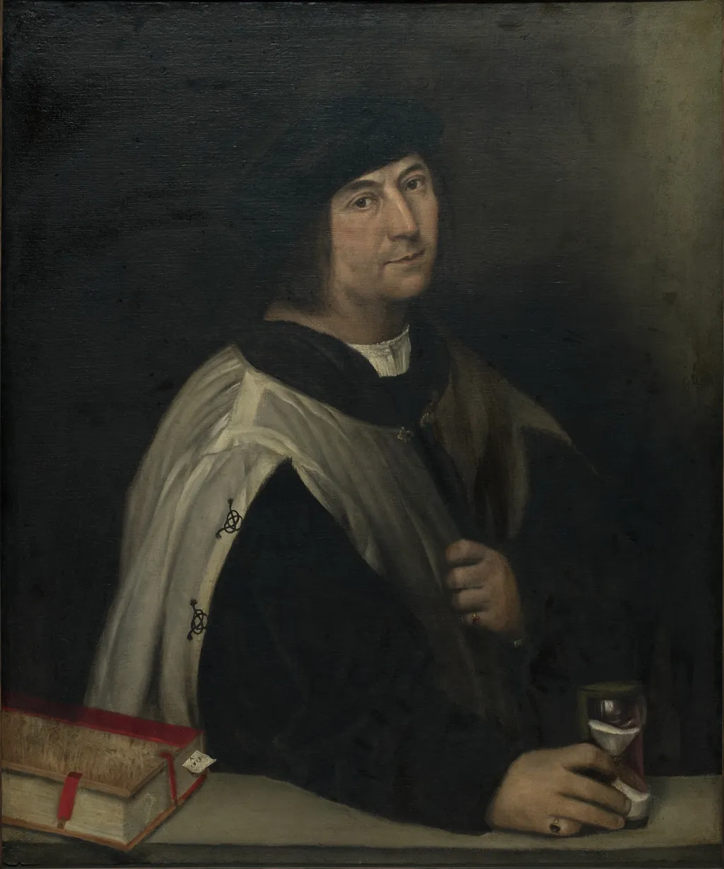 Prelate with an Hourglass, by Sebastiano del Piombo, oil, 1519