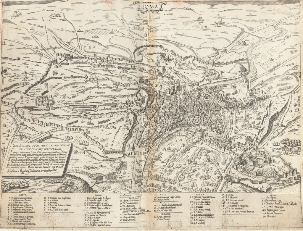 Topographical Map of Modern Rome, by Sebastiano di Re, ink, 1561