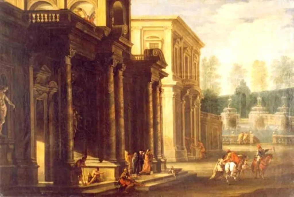 În fața palatului (Plecarea lui Tobias), by Sebastiano Ricci, 1743