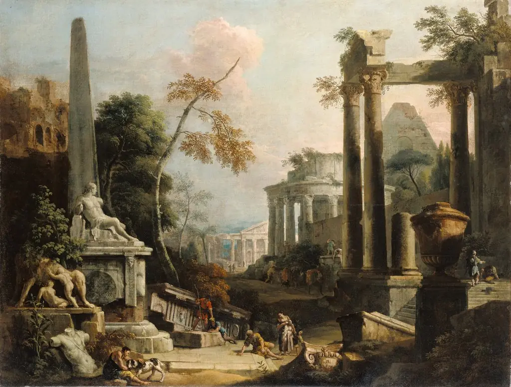 Landscape with Classical Ruins and Figures, by Sebastiano Ricci
