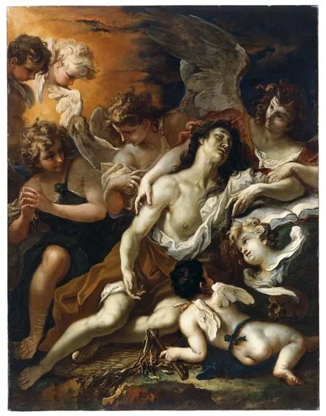 Mary Magdalene Comforted by Angels, by Sebastiano Ricci, unspecified, 1698