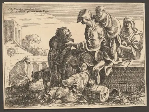 A Drinking Child with Resting Peasants, by Sébastien Bourdon