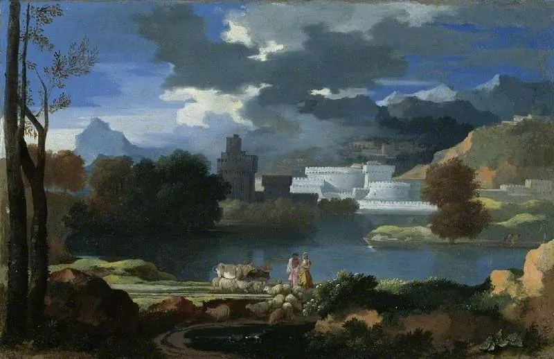 Classical landscape, by Sébastien Bourdon, oil, 1653