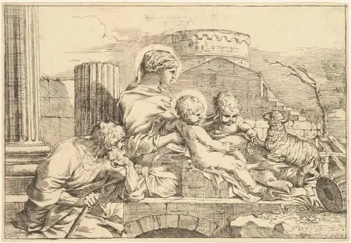 Holy Family Seated on an Arch, by Sébastien Bourdon