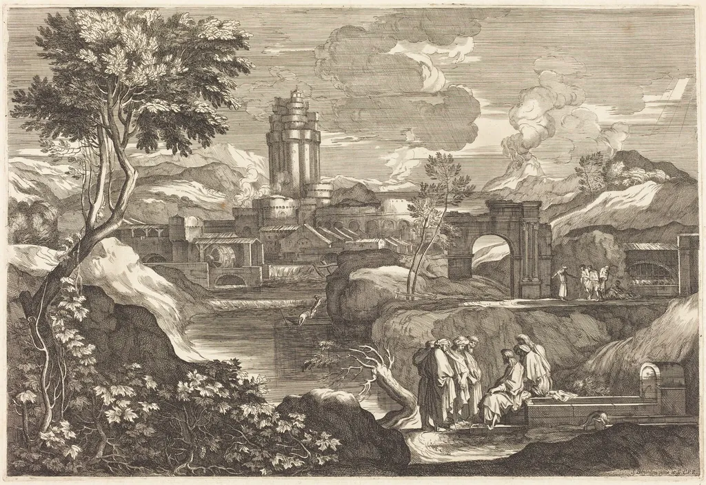 Jesus Telling the Parable of the Father who Sends his Workers to his Vineyard, by Sébastien Bourdon, ink, 1644