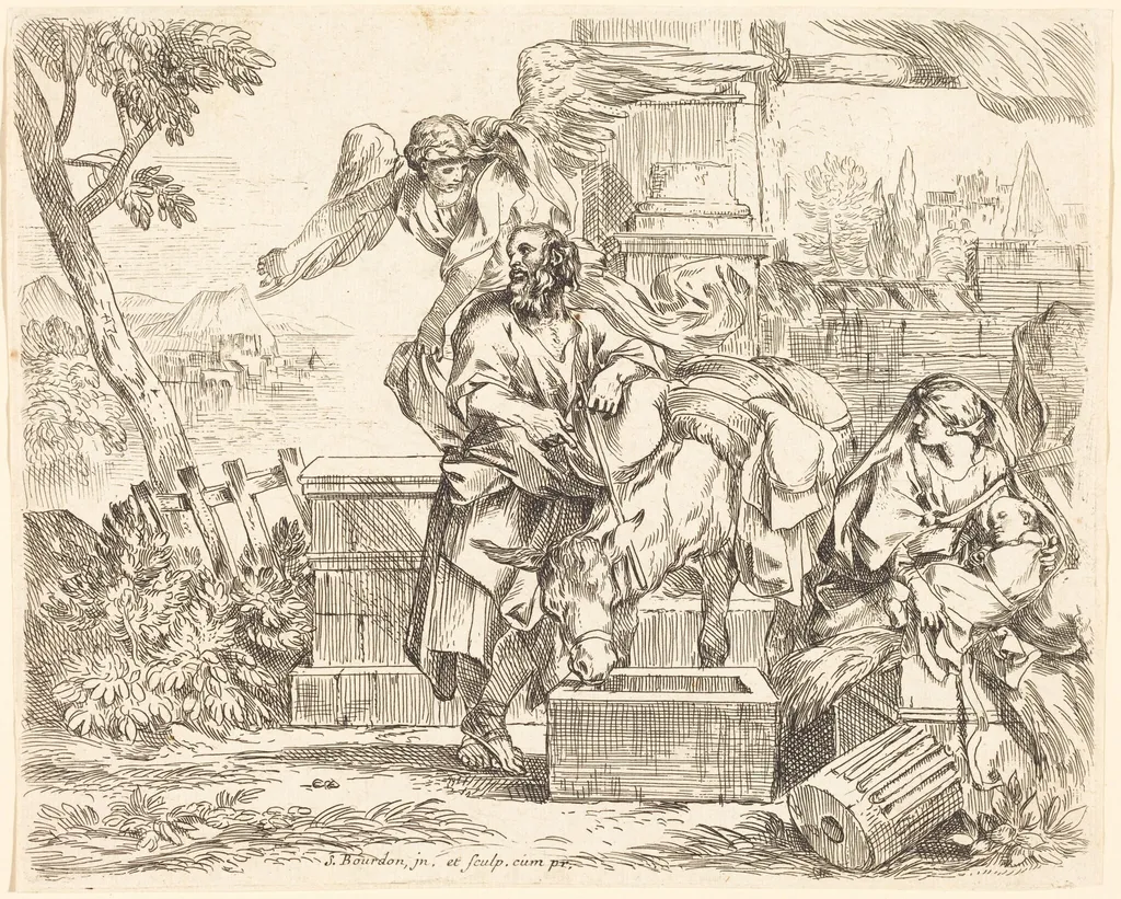 Saint Joseph Listening to the Angel's Counsel, by Sébastien Bourdon, ink, 1644