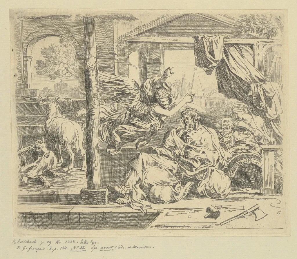The Dream of Saint Joseph, by Sébastien Bourdon, ink, 1655