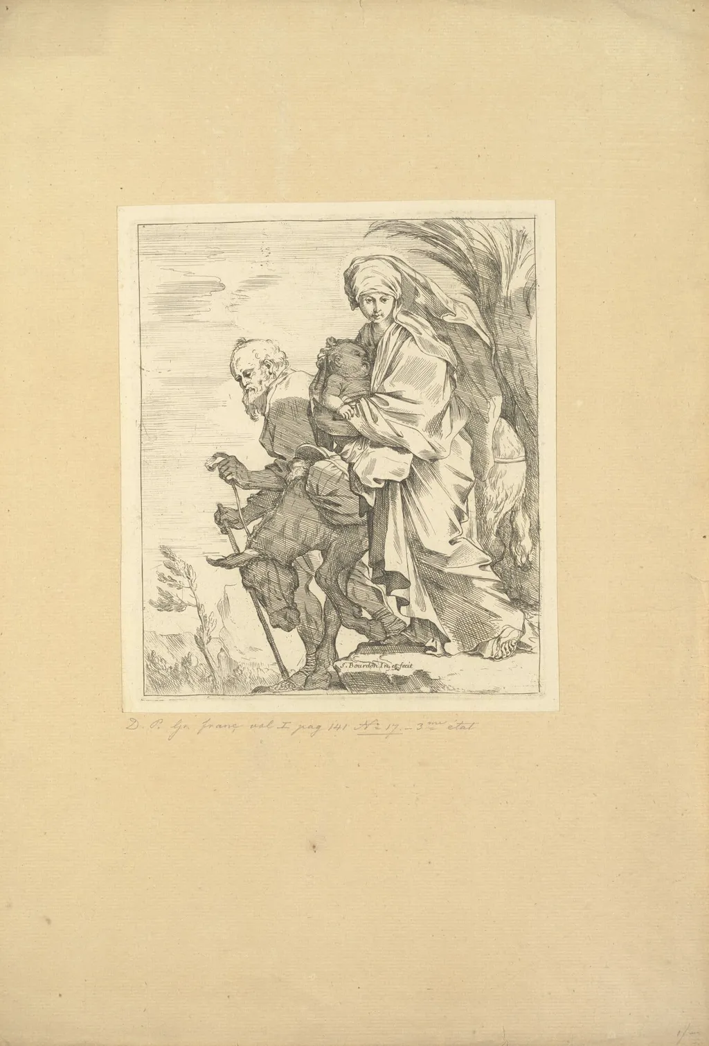The Flight into Egypt, by Sébastien Bourdon, ink, 1644