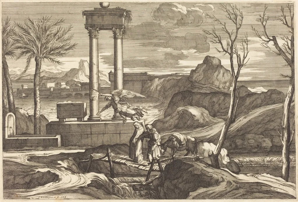 The Flight into Egypt, by Sébastien Bourdon, ink, 1644