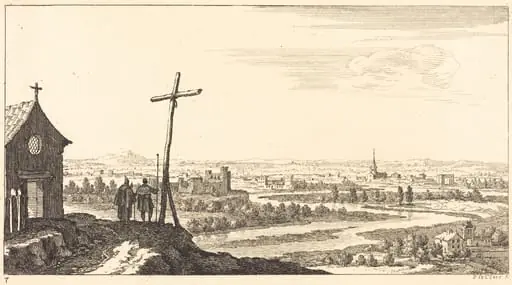 Landscape with Church and Town in Distance, by Sébastien Le Clerc I