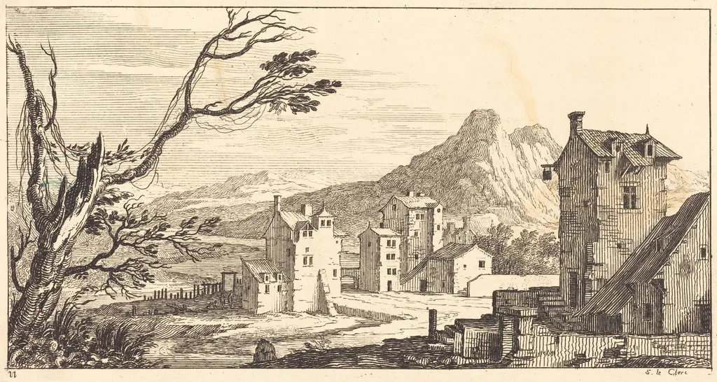 Landscape with Houses, by Sébastien Le Clerc I, ink, 1673