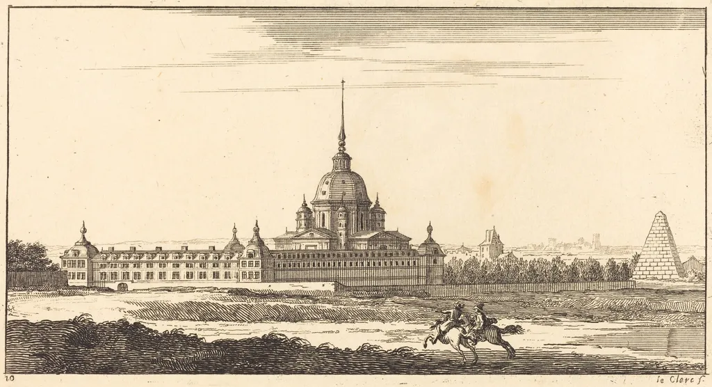 Landscape with Monastery, by Sébastien Le Clerc I, ink, 1673