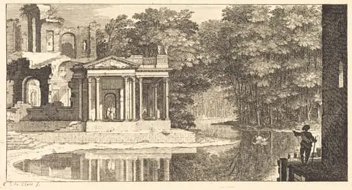 Landscape with Temple Ruins and Pond, by Sébastien Le Clerc I