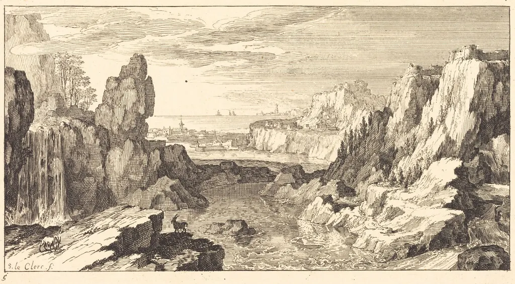 Mountain Landscape, by Sébastien Le Clerc I, ink, 1673