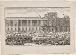 Representation des Machines qui ont servi à eslever les deux grandes pierres qui couvrent le fronton de la principale entrée du Louvre
