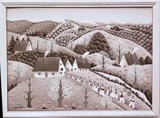 Sequences from the Village Museum, naive painting by Petru Mihuțe - Spring Wedding (1988)